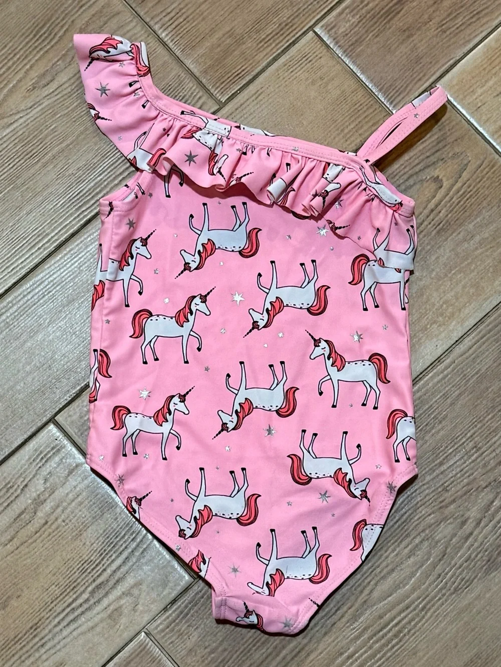 Carter's Pink Unicorn Ruffle One-Shoulder Swimsuit
